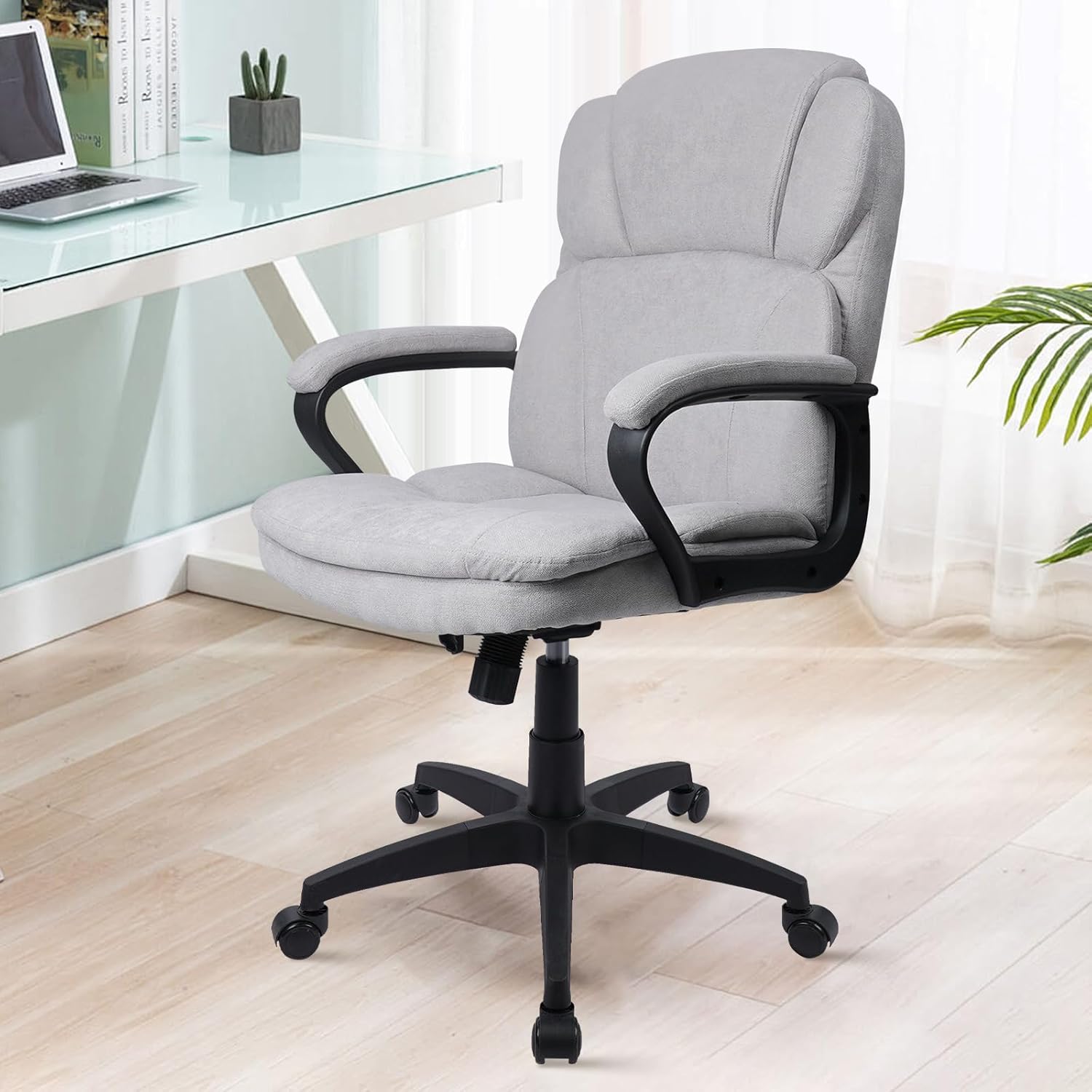 CLATINA Brown Cloth Office Chair Fabric Covered Desk Chair
