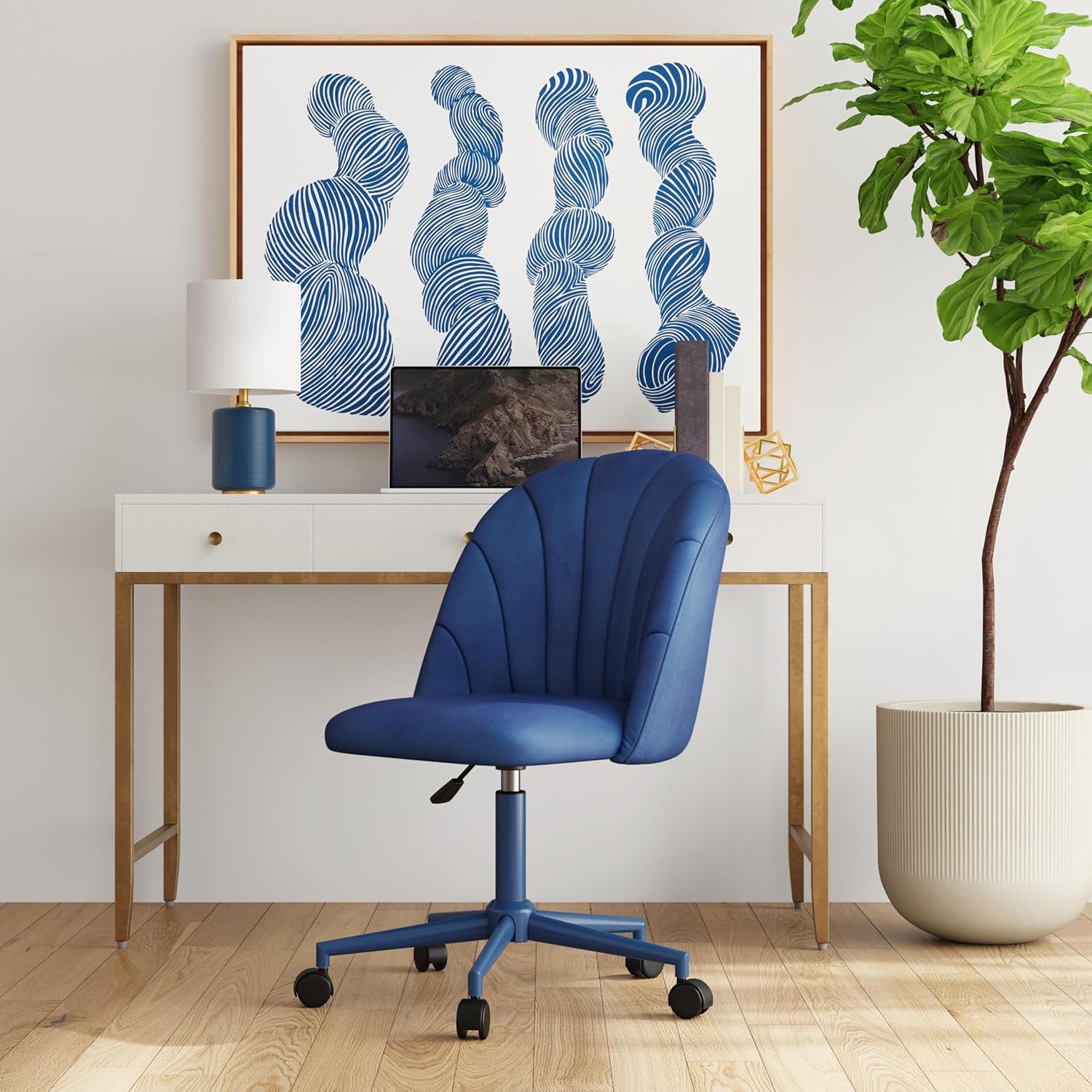 Linon Karla Navy Blue Adjustable Height Swivel Desk Chair